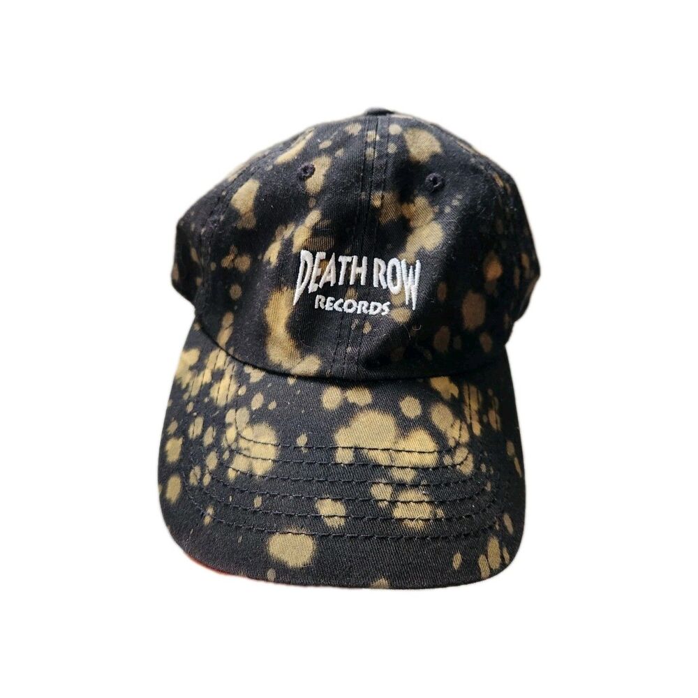 Death Row Records Bleach Splatter Dad Hat Black Adjustable Strapback Cap Cotton